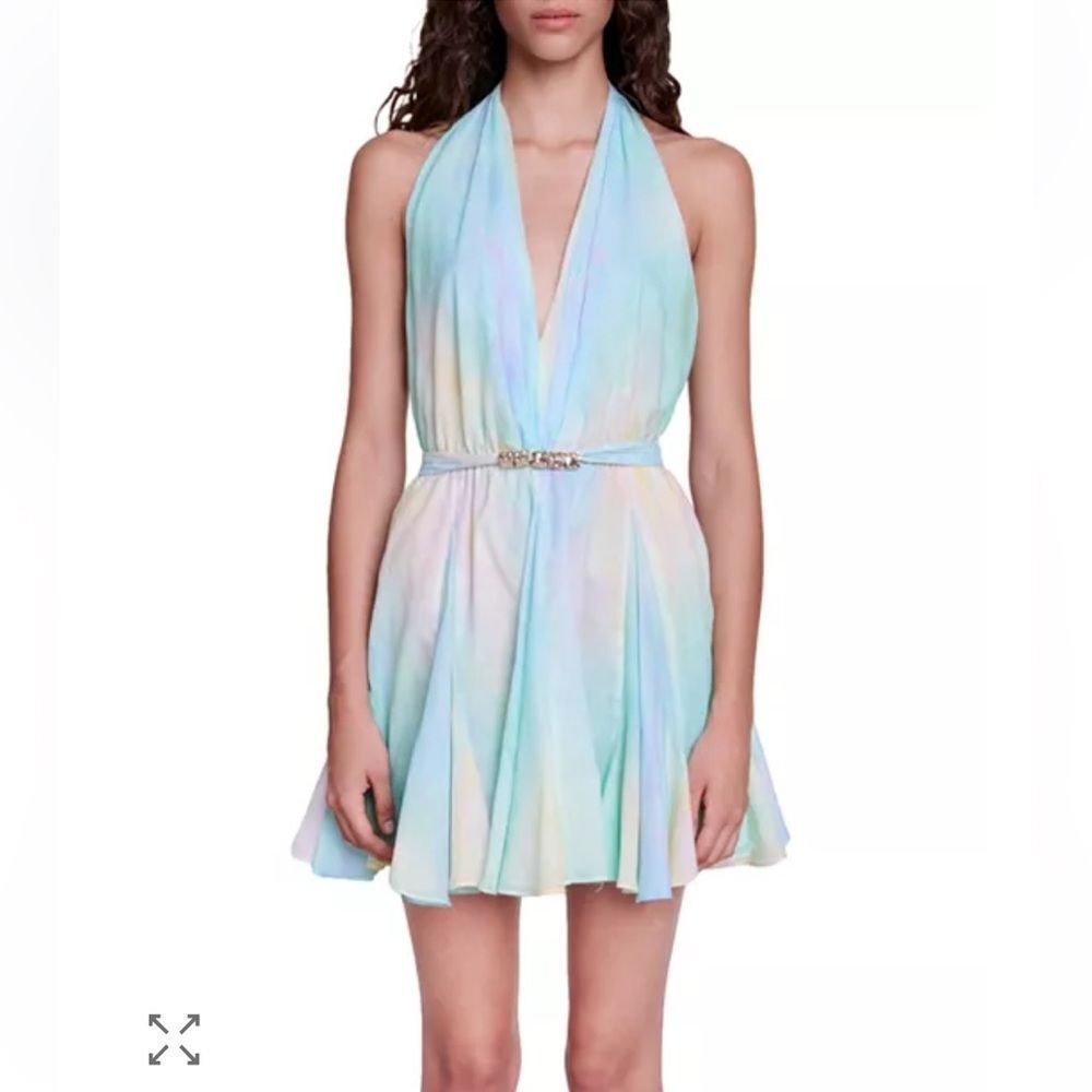 Maje Riciel Halter Mini Dress Backless Tie-Dye Multicolor Sz 34 US XS NWT - Picture 1 of 16